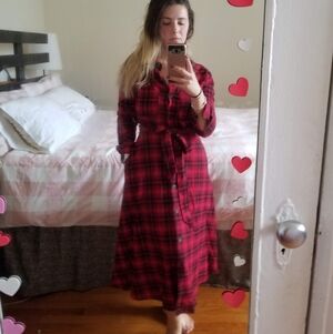 Zara Red Plaid Long Sleeve Dress